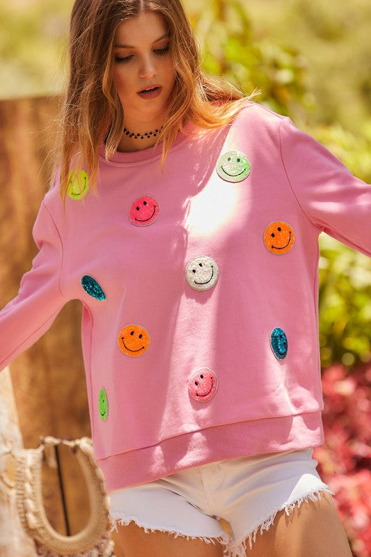 Happy Face Patch Sweatshirt Main Strip 