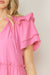 Pink Henley Frill Puff Sleeve Dress Kentce 