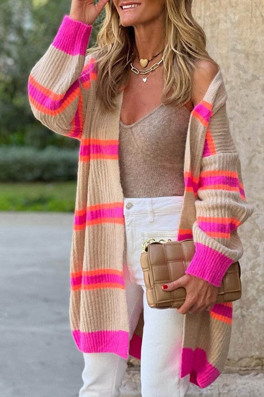 Hot Pink Striped Long Cardigan Youmi 