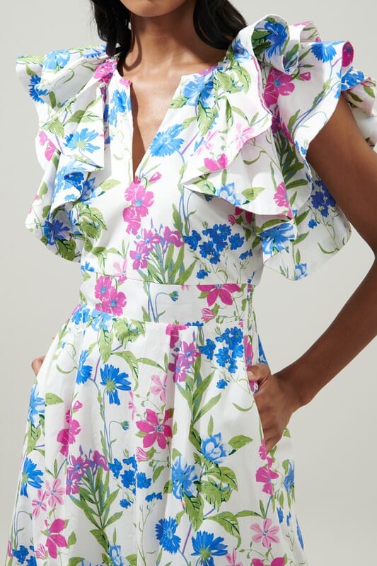 In Bloom Floral Santana Ruffle Tie Back Dress Sugarlips 