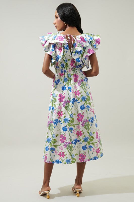 In Bloom Floral Santana Ruffle Tie Back Dress Sugarlips 