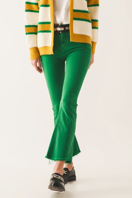 Kelly Green Raw Hem Flare Jeans Q2 