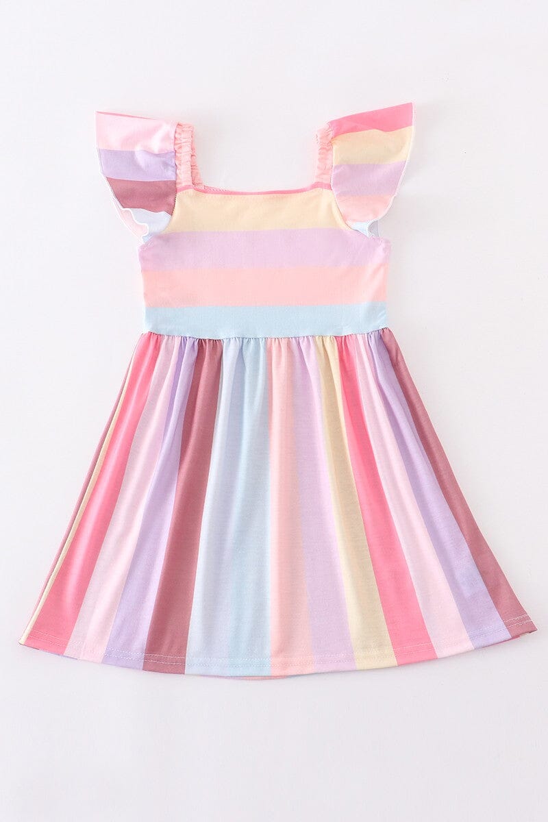 Kids Stripe Flutter Sleeve Stripe Dress Honeydew 