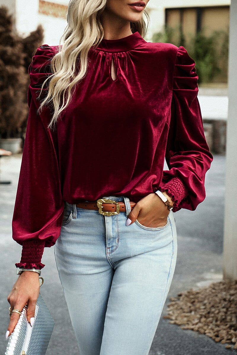 Knot Back Velvet Puff Sleeve Top supreme fashion 