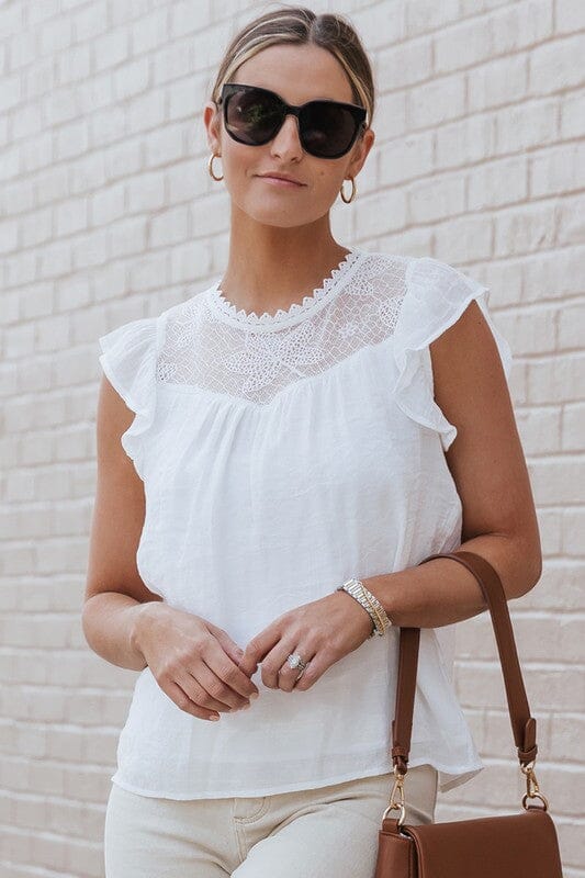 Lace Flutter Sleeve Blouse Shewin 