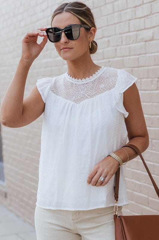 Lace Flutter Sleeve Blouse Shewin 