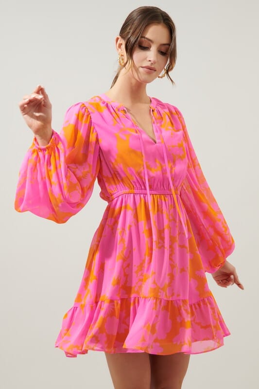 Lava Flow Paxton Balloon Sleeve Mini Dress Sugarlips 
