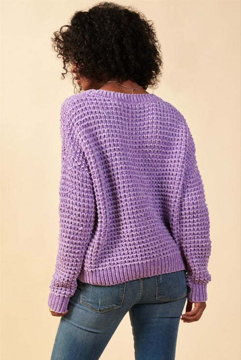 Lavender Chenille Sweater skies are blue 