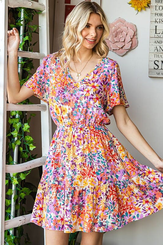 Lavender Floral V-Neck Dress First Love 