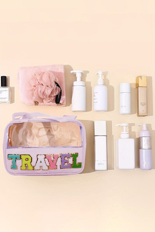 Lavender Travel Toiletry Bag with Chenille Letters Shiying 
