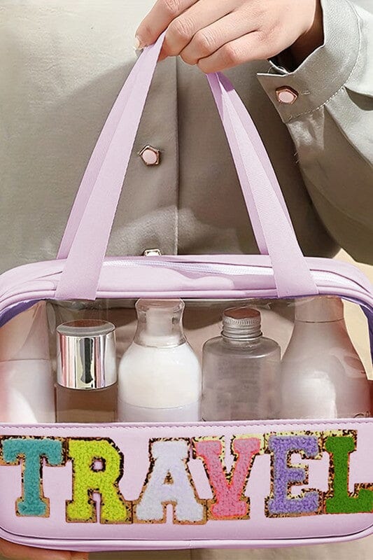 Lavender Travel Toiletry Bag with Chenille Letters Shiying 