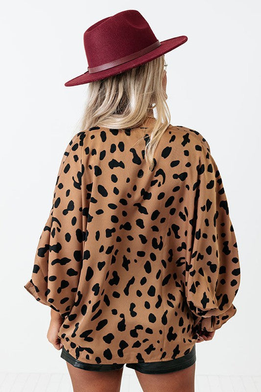 Leopard Bubble Sleeve Top Shewin 