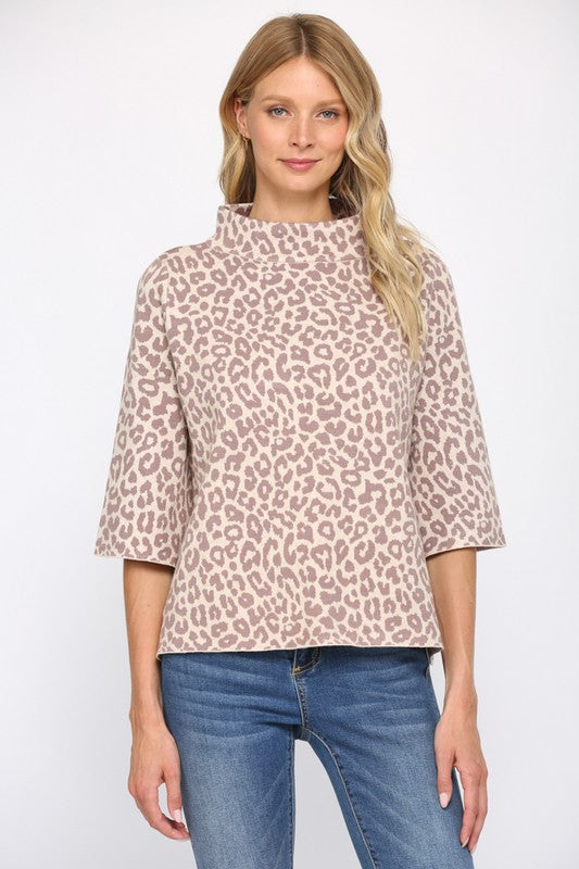 Leopard Mock Neck Sweater Fate 