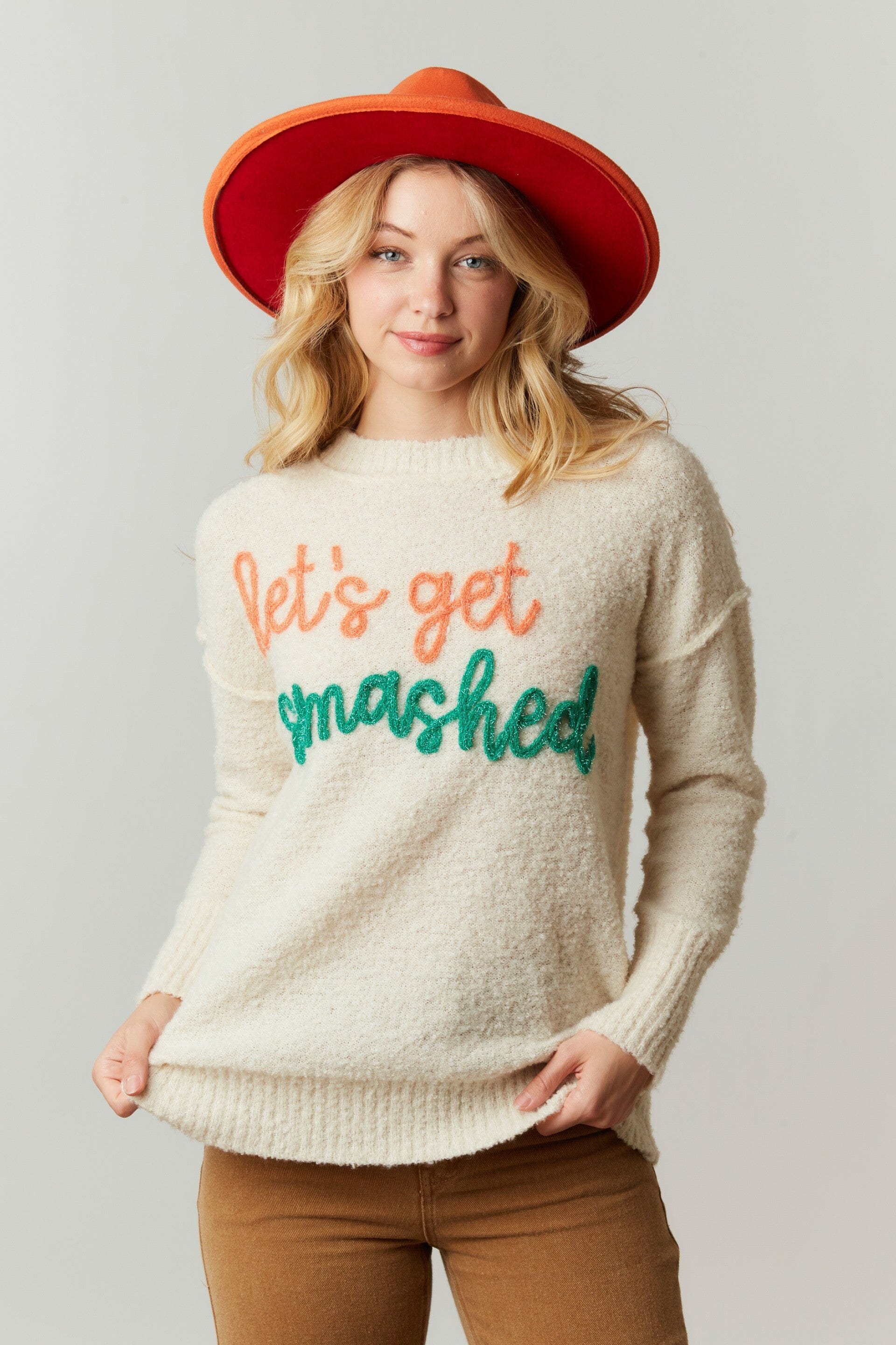 Let's Get Smashed Embroidered Sweater peach love california 