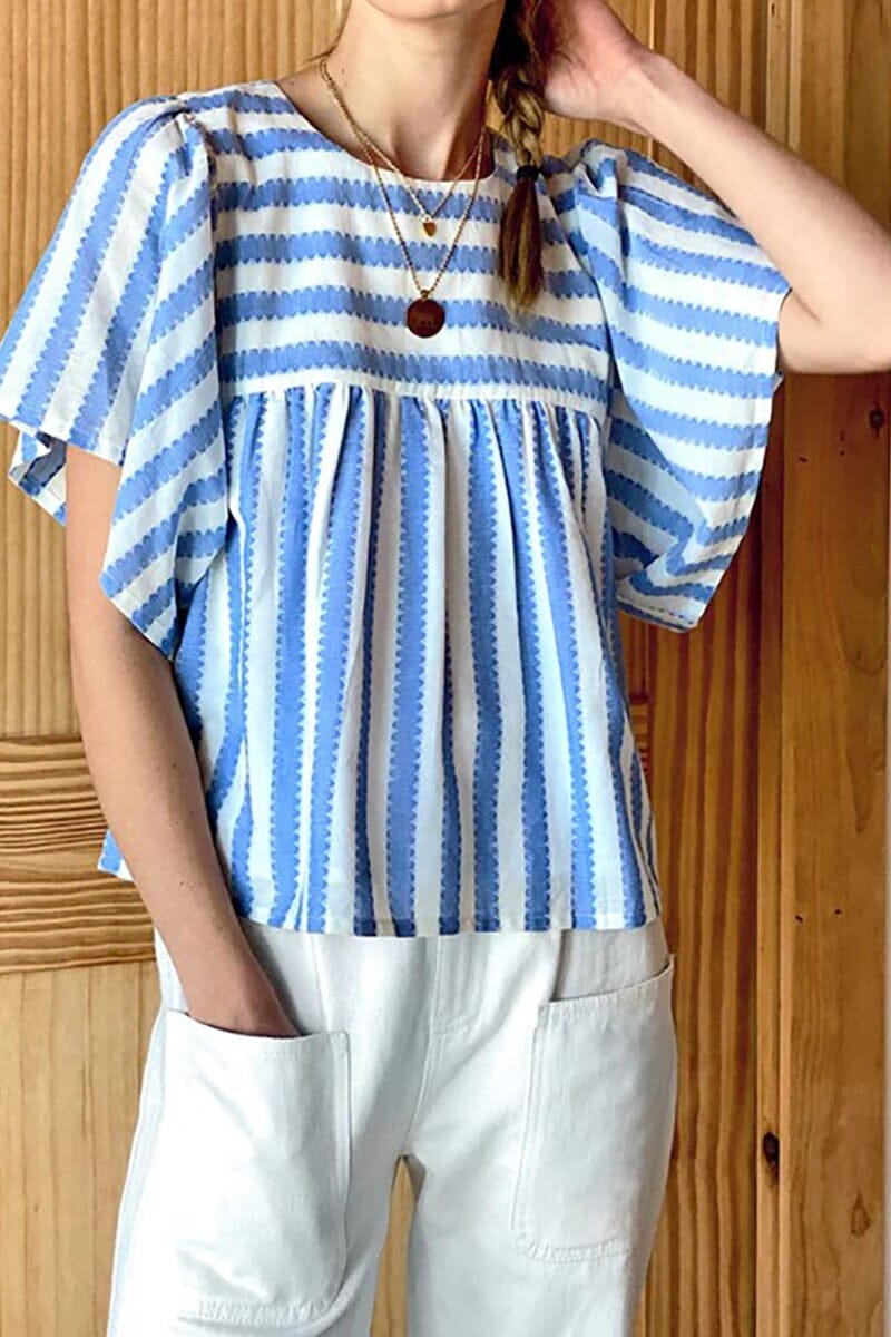 Light Blue Stripe Fun Sleeve Top cezele 