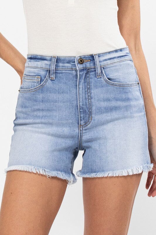 Light Wash Frayed Hem Jean Shorts Sneak Peek 