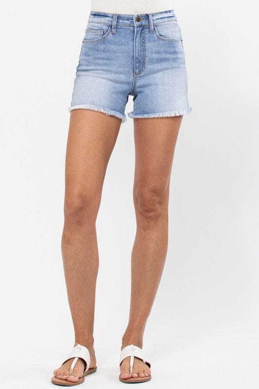 Light Wash Frayed Hem Jean Shorts Sneak Peek 