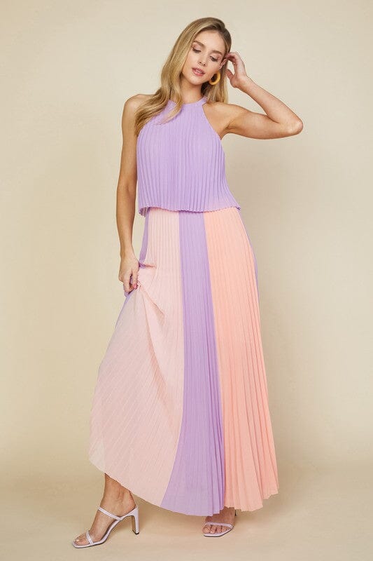 Lilac and Peach Colorblock Maxi Dress skies are blue 
