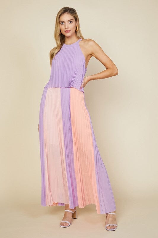 Lilac and Peach Colorblock Maxi Dress skies are blue 