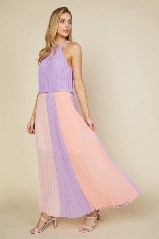 Lilac and Peach Colorblock Maxi Dress skies are blue 