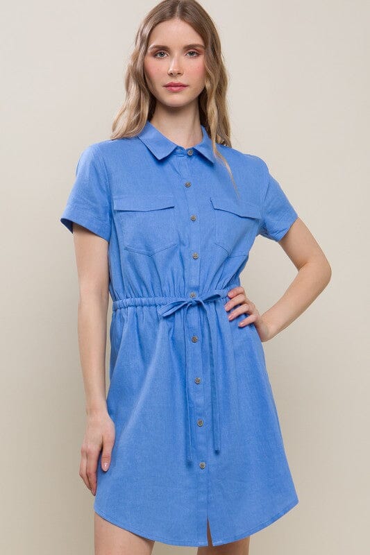 Linen Drawstring Shirt Dress love tree 