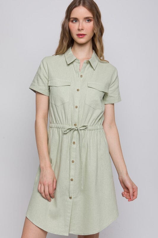 Linen Drawstring Shirt Dress love tree 