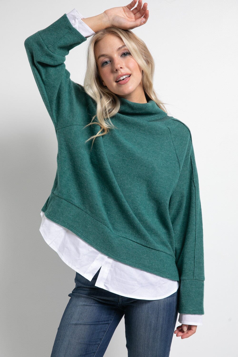 Long Sleeves Brushed Knit Layered Knit Top cherish 
