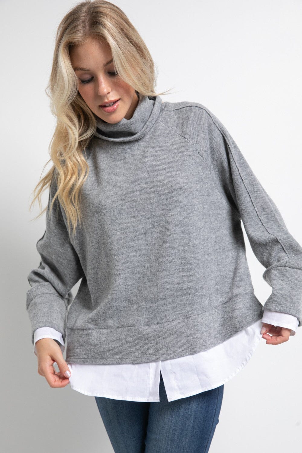 Long Sleeves Brushed Knit Layered Knit Top cherish 