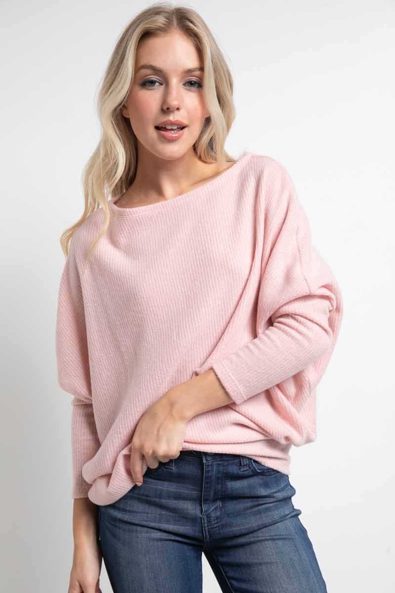 Long Sleeves Brushed Rib High Low Knit Top Cherish 