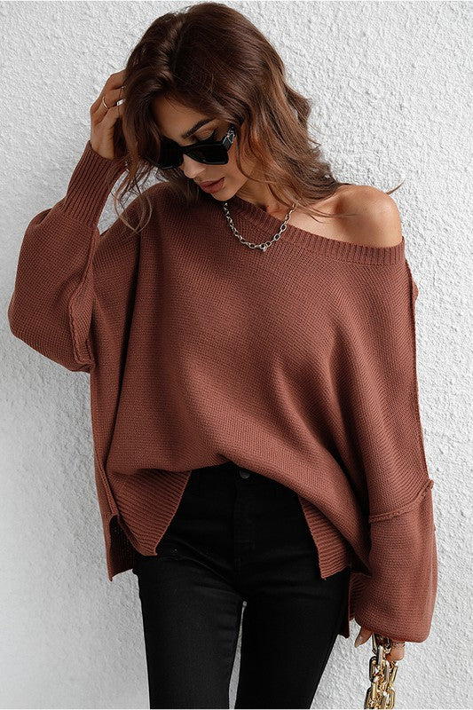 Loose Fit Dolman Sleeve Knit Sweater lily clothing 