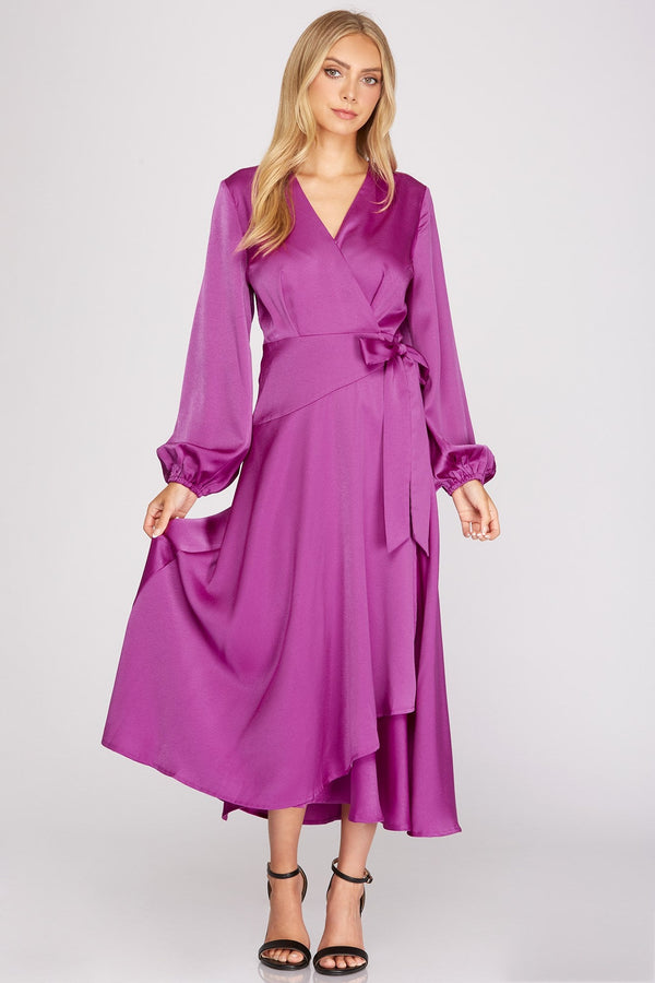 LS Satin Maxi Wrap Dres - SNAP-Something New And Pretty