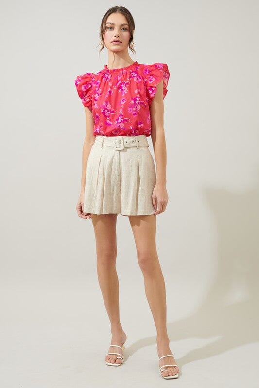 Magnolis Rhubarb Floral Veda Cap Sleeve Top Sugarlips 