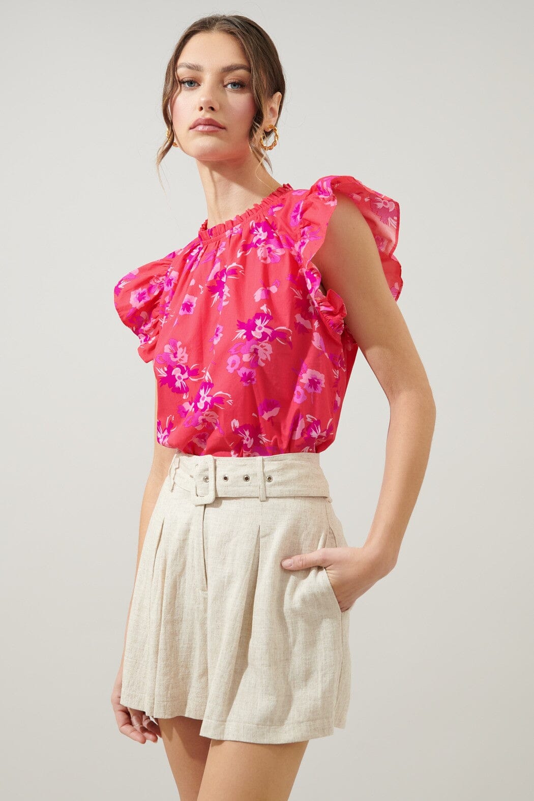 Magnolis Rhubarb Floral Veda Cap Sleeve Top Sugarlips 