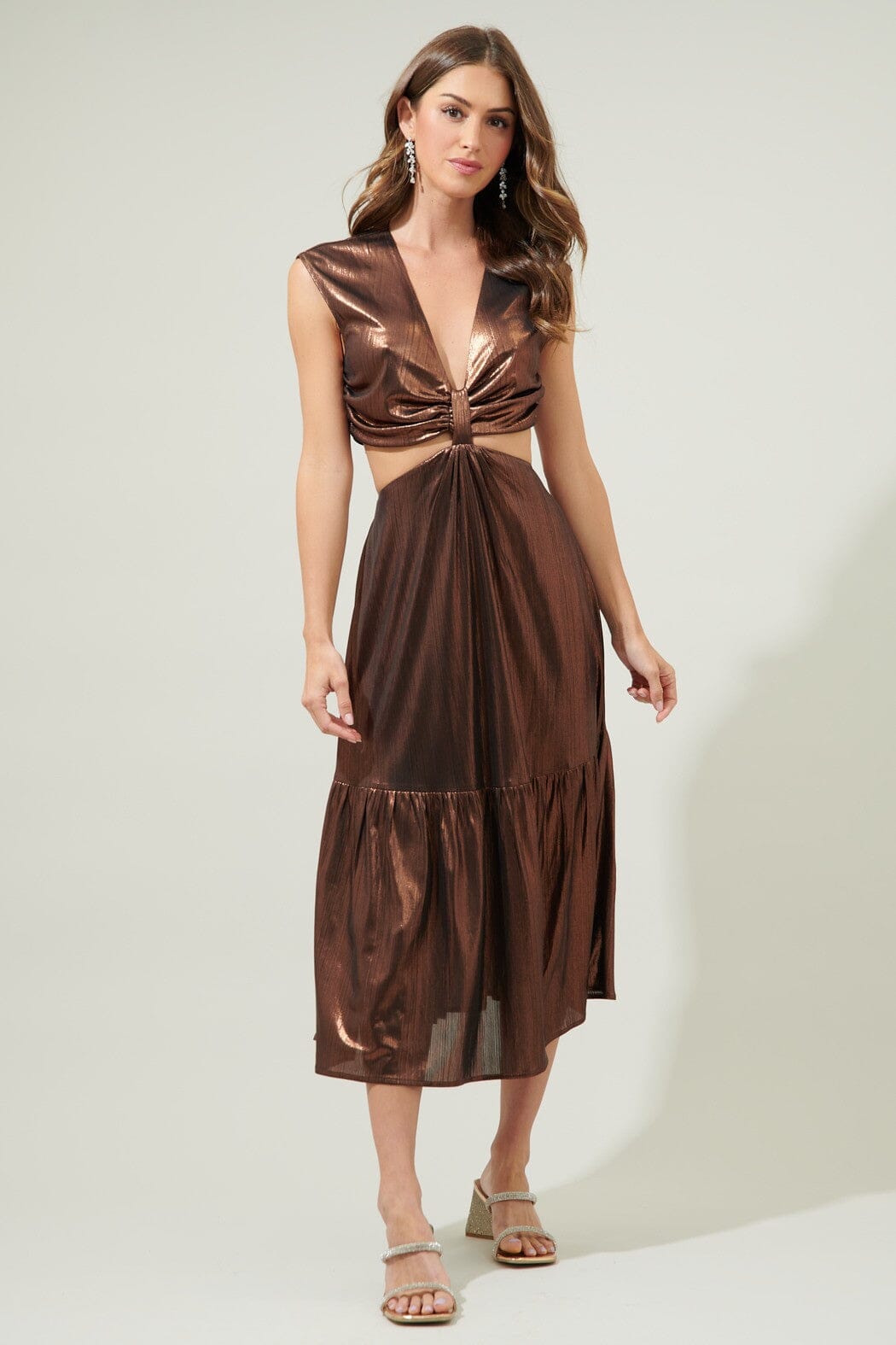 Marbella Metallic Cut Out Midi Dress Sugarlips 