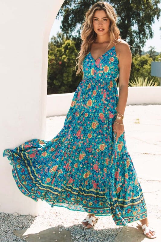 MAXI Teal Boho Dress Shewin 