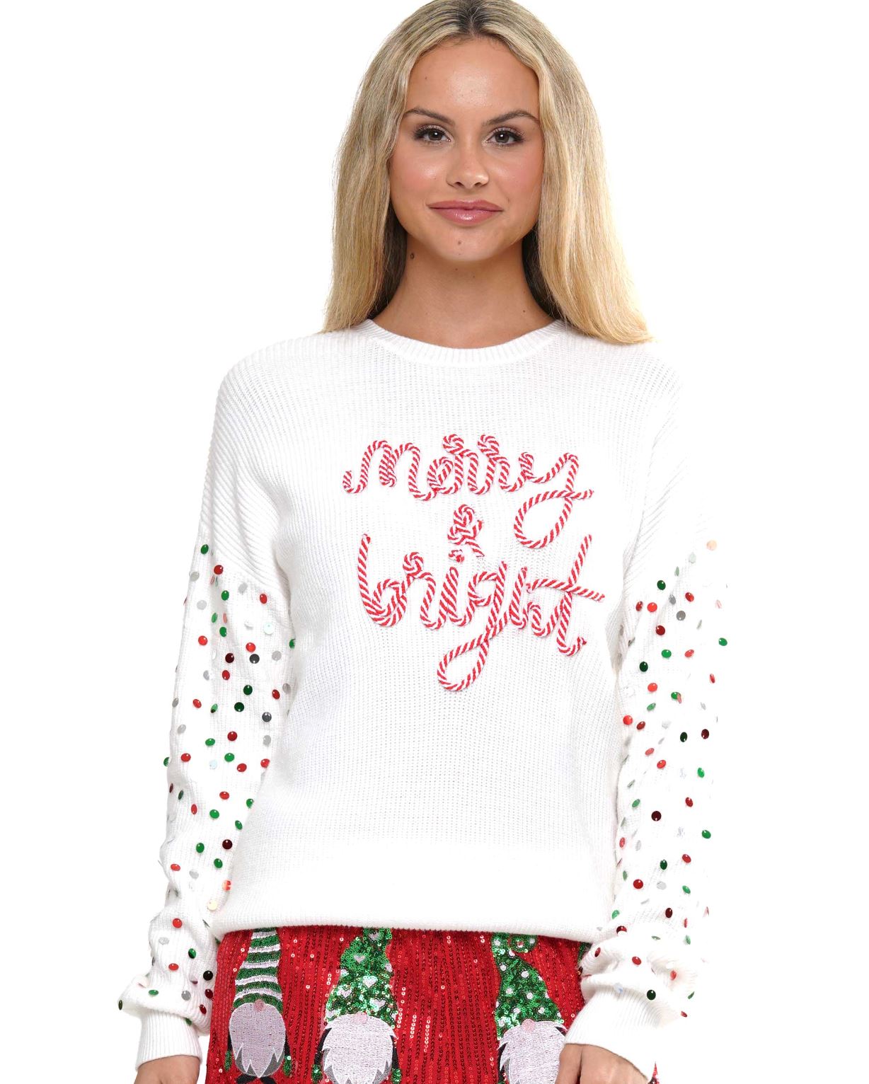 Merry & Bright Candy Cane Script Sweater why dress 