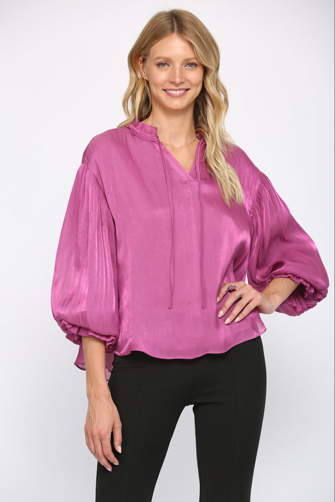 Metallic Satin Voluminous Sleeve Top Fate 