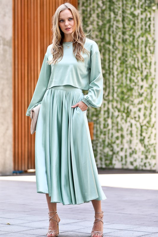 Mint Satin Skirt Set mazik 