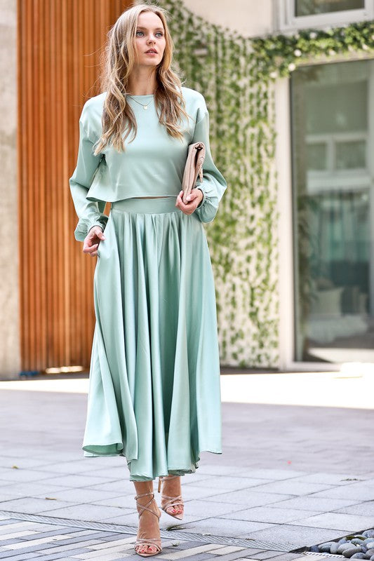 Mint Satin Skirt Set mazik 