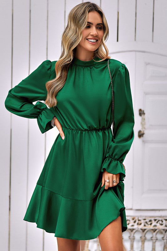 Mock Neck Ruffle Hem Dress supreme fashion 