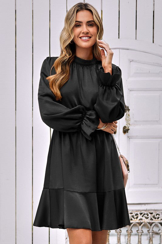 Mock Neck Ruffle Hem Dress supreme fashion 
