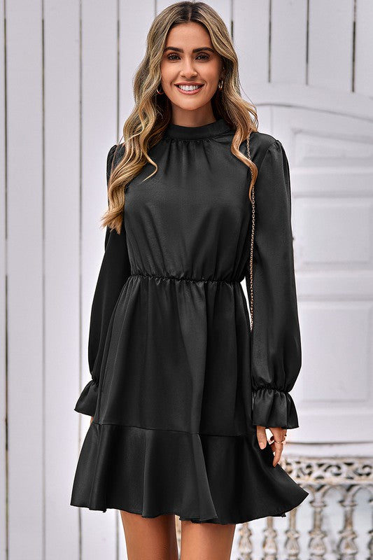 Mock Neck Ruffle Hem Dress supreme fashion 