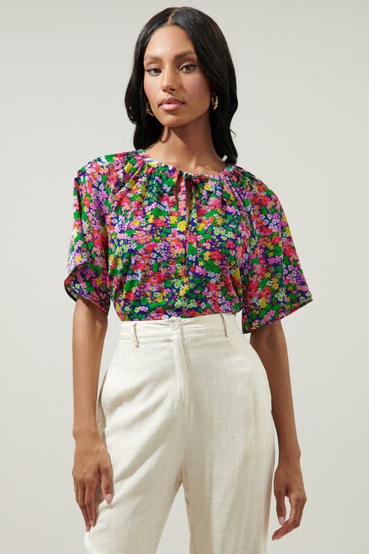 Mountain Spring Roxette Raglan Tie Neck Blouse Sugarlips 