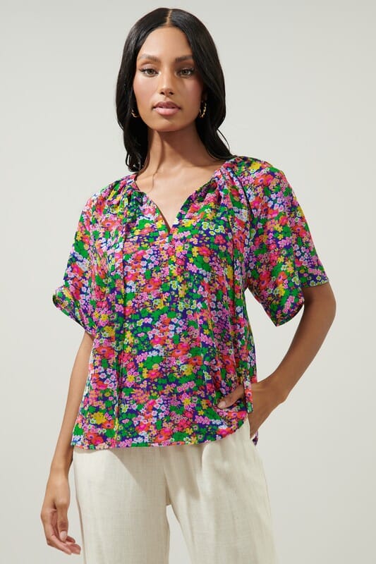Mountain Spring Roxette Raglan Tie Neck Blouse Sugarlips 