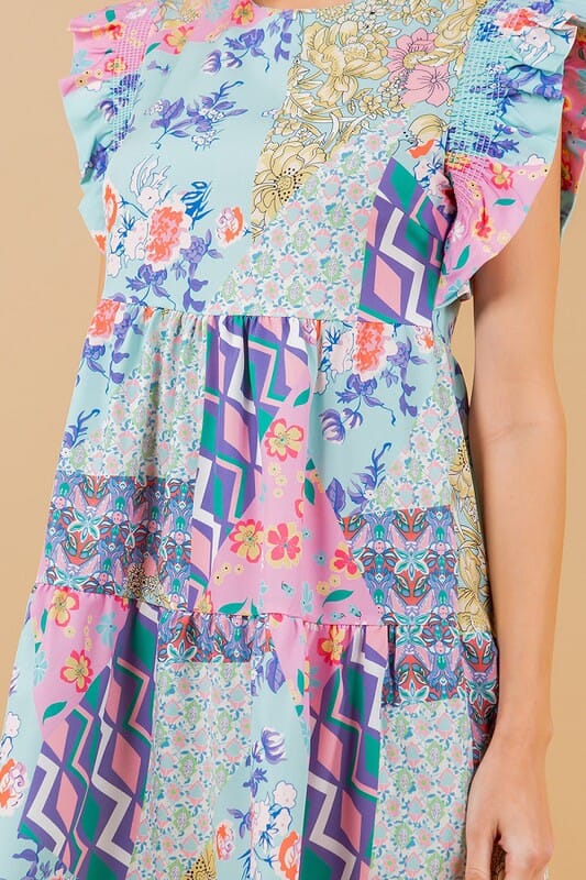 Multi Print Ruffle Dress Sundayup 