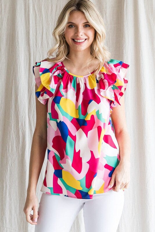 Multi Print Ruffle Top Jodifl 