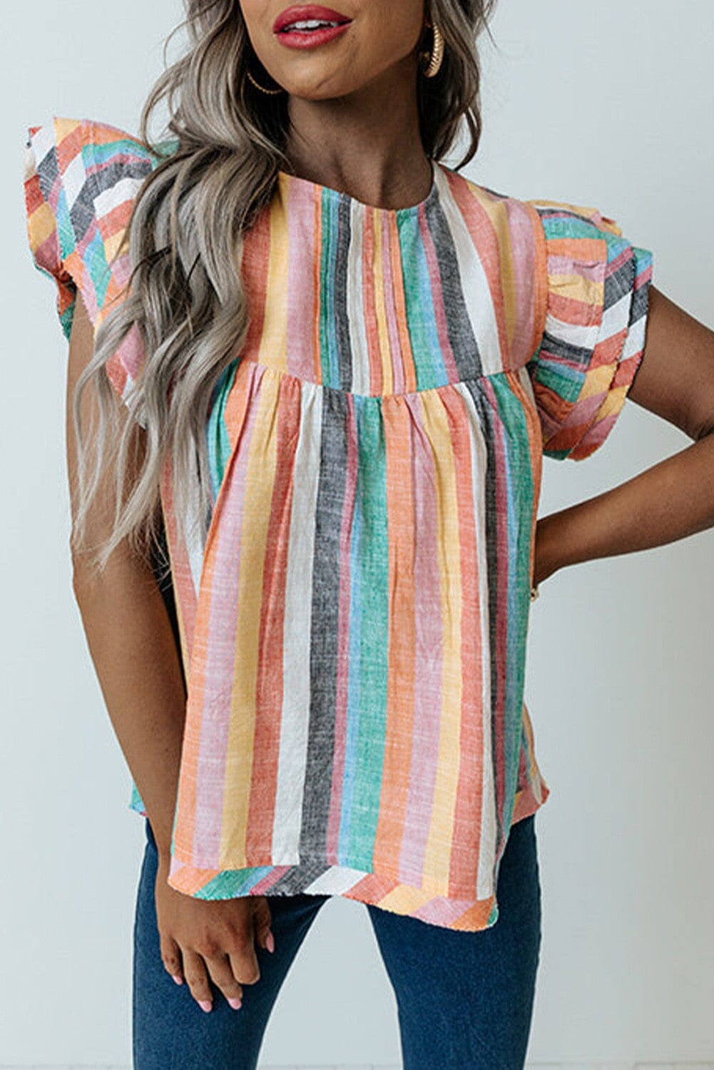 Multi Stripe Ruffle Top Kentce 