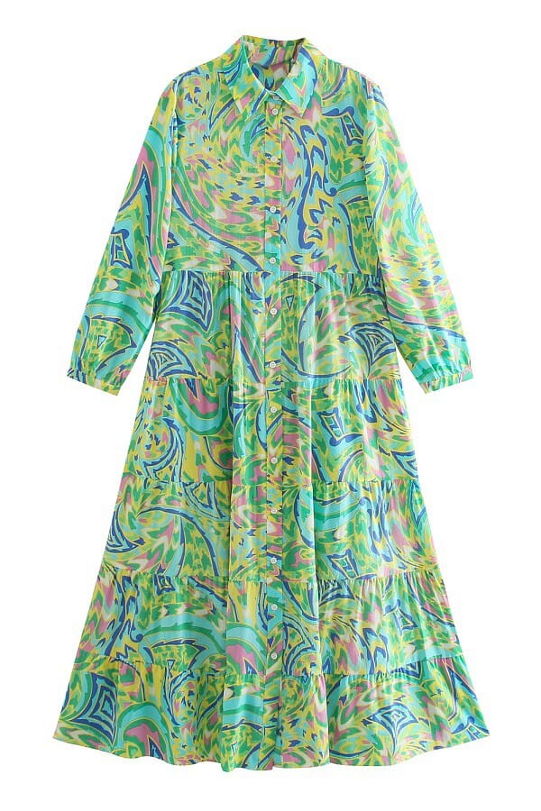 Multi Swirl Print Button Down Dress Sundayup 