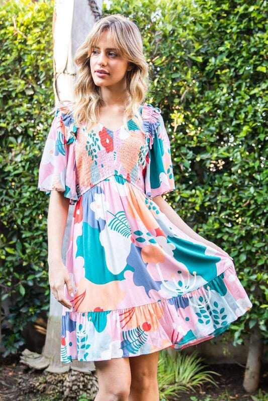 Multicolor Flower Print Dress jodifil 