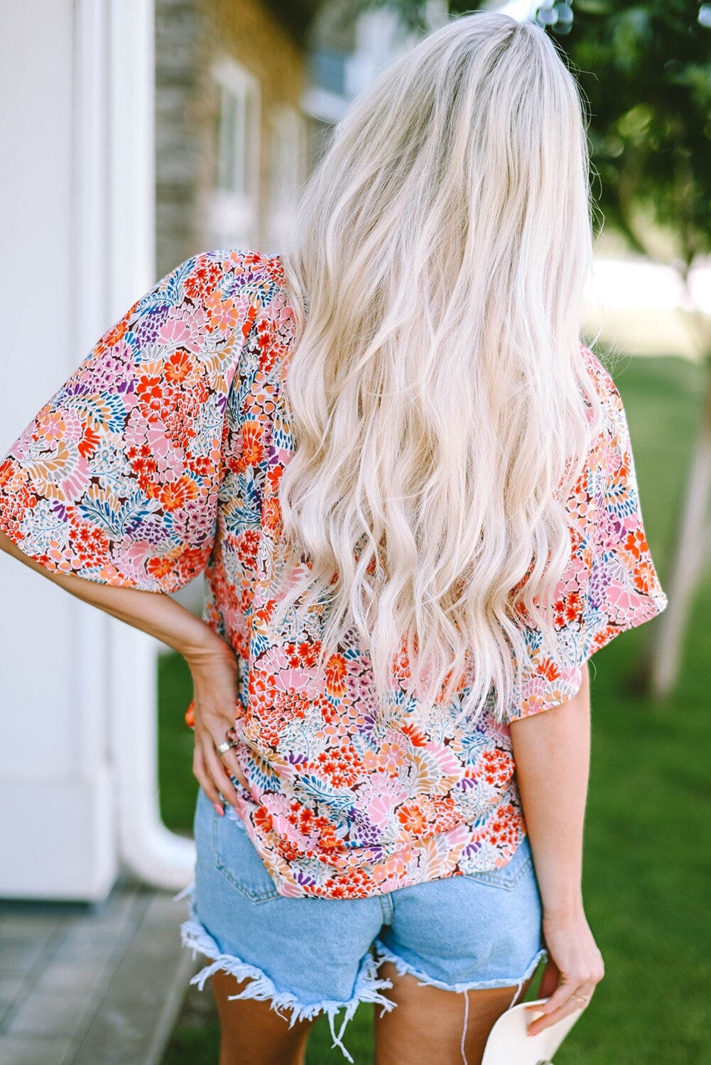 Multicolor Notch V Neck Gorgeous Floral Blouse Youmi 